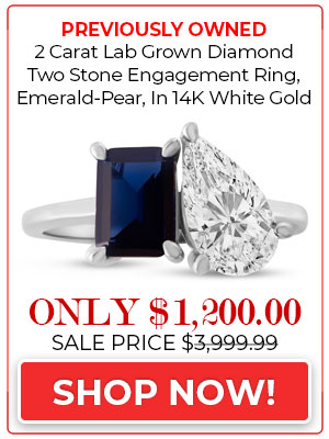 Lab Grown Diamond Engagement Rings 2 Carat Lab Grown Diamond Two Stone Engagement Ring, Emerald-Pear, In 14K White Gold