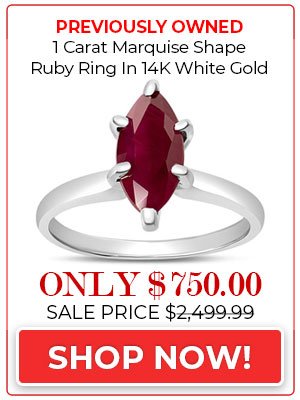 Previously Owned 1 Carat Marquise Shape Ruby Ring In 14K White Gold, Size 7