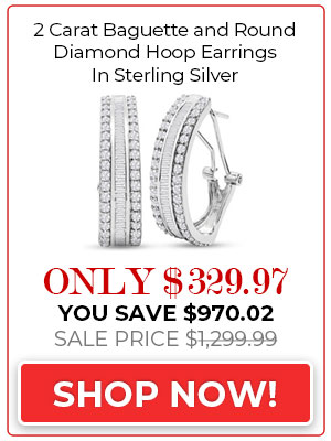 2 Carat Baguette and Round Diamond Hoop Earrings In Sterling Silver