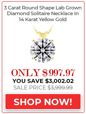 3 Carat Round Shape Lab Grown Diamond Solitaire Necklace In 14K Yellow Gold