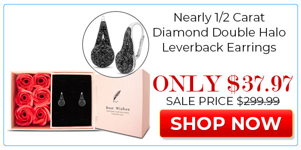 Diamond Drop Earrings Nearly 1/2 Carat Black Diamond Double Halo Leverback Earrings, 3/4 Inch