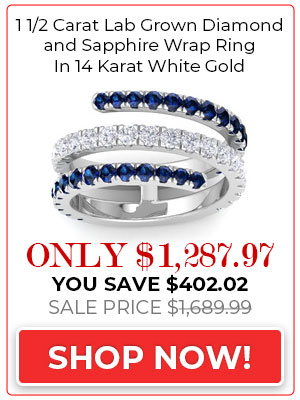 Sapphire Ring 1 1/2 Carat Lab Grown Diamond and Sapphire Wrap Ring In 14 Karat White Gold