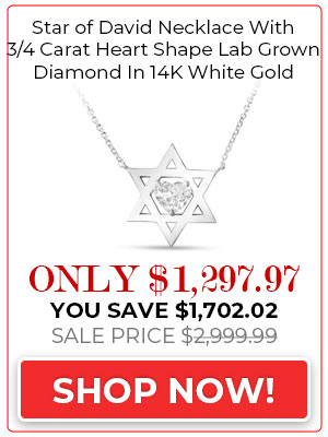 Lab Grown Diamond Necklace Star of David Necklace With 3/4 Carat Heart Shape Lab Grown Diamond In 14K White Gold