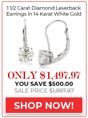1 1/2 Carat Diamond Leverback Earrings In 14 Karat White Gold