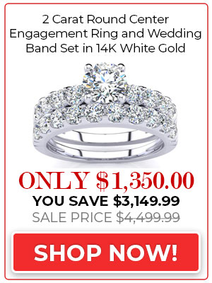 2 Carat Round Center Engagement Ring and Wedding Band Set in 14K White Gold