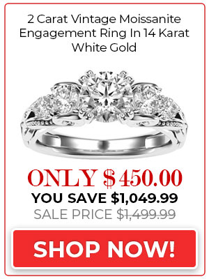 Moissanite Engagement Ring 2 Carat Vintage Moissanite Engagement Ring In 14 Karat White Gold