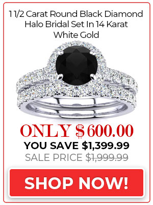 Black Diamond Rings 1 1/2 Carat Round Black Diamond Halo Bridal Set In 14 Karat White Gold
