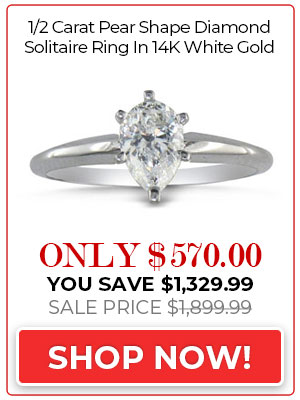1/2 Carat Pear Shape Diamond Solitaire Ring In 14K White Gold