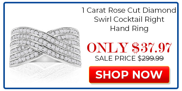1 Carat Rose Cut Diamond Swirl Cocktail Right Hand Ring