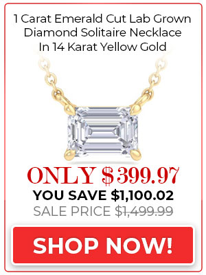 1 Carat Emerald Cut Lab Grown Diamond Solitaire Necklace In 14 Karat Yellow Gold