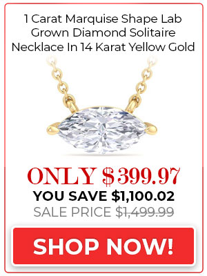 1 Carat Marquise Shape Lab Grown Diamond Solitaire Necklace In 14 Karat Yellow Gold