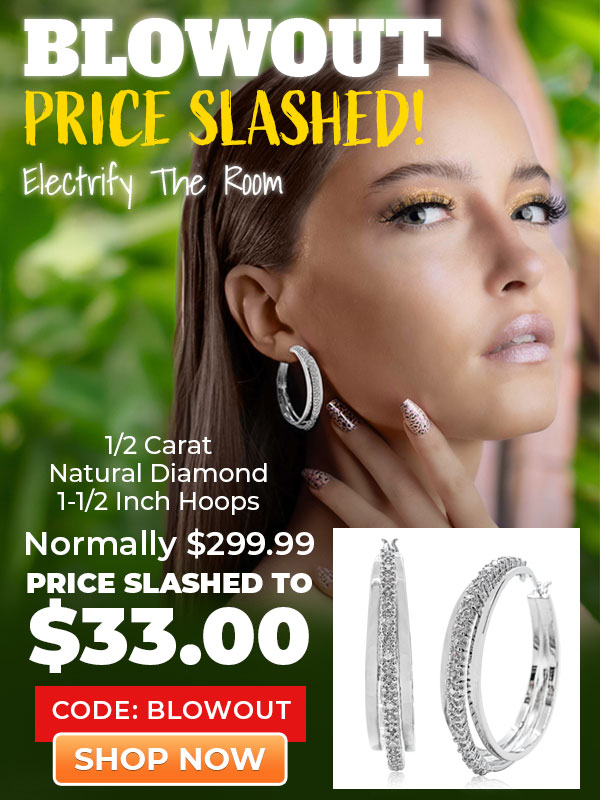 1/2 Carat Diamond Hoop Earrings, 1 1/2 Inches