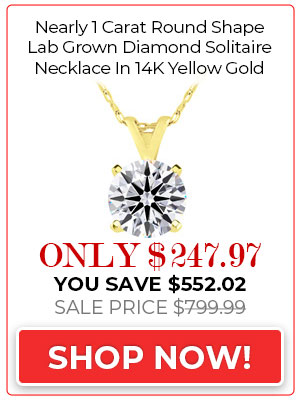 Certified Nearly 1 Carat Round Shape Lab Grown Diamond Solitaire Necklace In 14K Yellow Gold. CRAZY LOW PRICE, VERY FINE QUALITY!