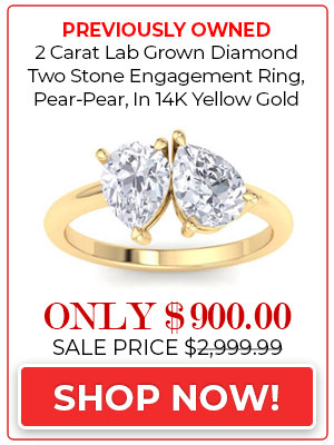 Lab Grown Diamond Engagement Rings 2 Carat Lab Grown Diamond Two Stone Engagement Ring, Pear-Pear, In 14K Yellow Gold