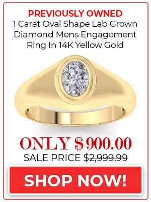 Mens Engagement Ring 1 Carat Oval Shape Lab Grown Diamond Mens Engagement Ring In 14K Yellow Gold