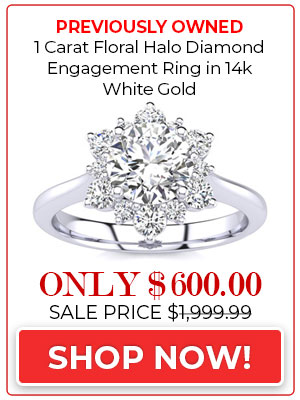 1 Carat Floral Halo Diamond Engagement Ring in 14k White Gold