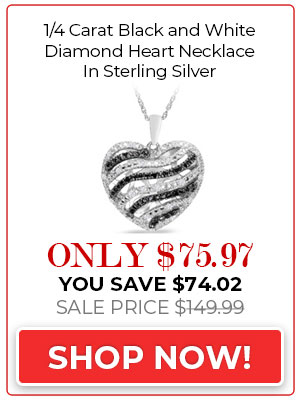 Diamond Necklace 1/4 Carat Black and White Diamond Heart Necklace In Sterling Silver, 18 Inches