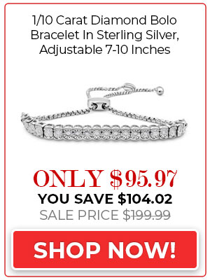 Diamond Bracelet 1/10 Carat Diamond Bolo Bracelet In Sterling Silver, Adjustable 7-10 Inches