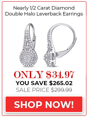 Diamond Drop Earrings Nearly 1/2 Carat Diamond Double Halo Leverback Earrings, 3/4 Inch