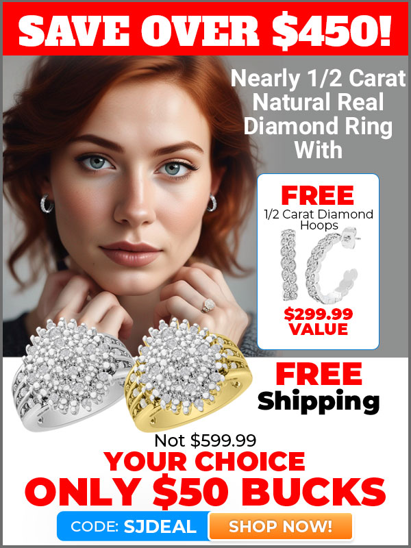 Save Over $450! Nearly 1/2 Carat Diamond Ring With FREE 1/2 Carat Diamond Hoops Free Shipping. Not $799 Today Both For ONLY $50 BUCKS Code SJDeal