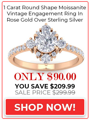 Moissanite Engagement Ring 1 Carat Round Shape Moissanite Vintage Engagement Ring In Rose Gold Over Sterling Silver