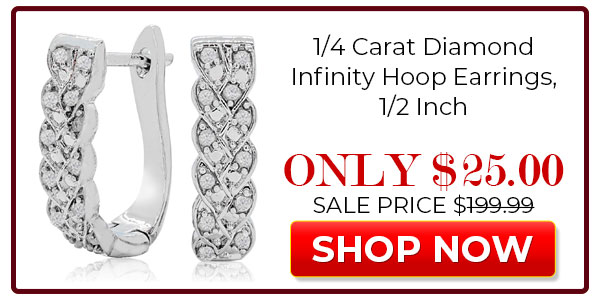 1/4 Carat Natural Diamond Infinity Hoop Earrings, 1/2 Inch