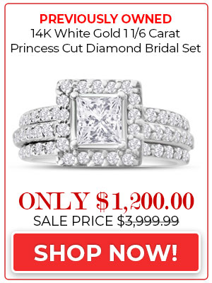 Previously Owned 14K White Gold 1 1/6 Carat Princess Cut Diamond Bridal Set, Size 6