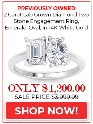 Lab Grown Diamond Engagement Rings 2 Carat Lab Grown Diamond Two Stone Engagement Ring, Emerald-Oval, In 14K White Gold