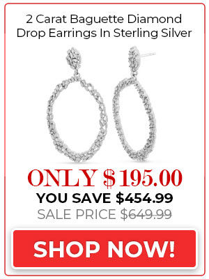 Diamond Drop Earrings 2 Carat Baguette Diamond Drop Earrings In Sterling Silver, 2 Inches