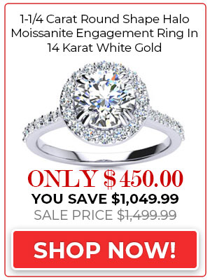 Moissanite Engagement Ring 1 1/4 Carat Round Shape Halo Moissanite Engagement Ring In 14 Karat White Gold
