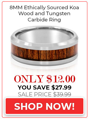 8MM Ethically Sourced Koa Wood and Tungsten Carbide Ring