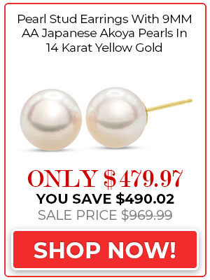 Pearl Stud Earrings With 9MM AA Japanese Akoya Pearls In 14 Karat Yellow Gold