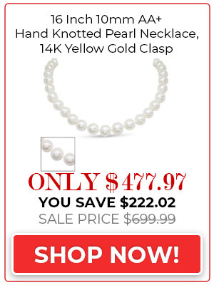 16 Inch 10mm AA+ Hand Knotted Pearl Necklace, 14K Yellow Gold Clasp