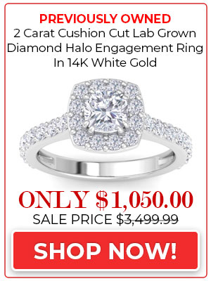 Previously Owned 2 Carat Cushion Cut Lab Grown Diamond Halo Engagement Ring In 14K White Gold, Size 7