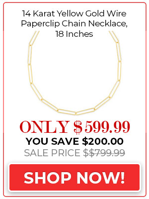 14 Karat Yellow Gold Wire Paperclip Chain Necklace, 18 Inches