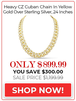 Heavy CZ Cuban Chain In Yellow Gold Over Sterling Silver, 24 Inches