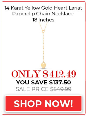 14 Karat Yellow Gold Heart Lariat Paperclip Chain Necklace, 18 Inches