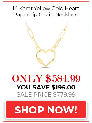 14 Karat Yellow Gold Heart Paperclip Chain Necklace, 18 Inches