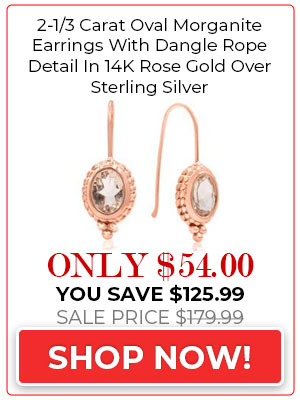Morganite Earrings 2-1/3 Carat Oval Morganite Earrings With Dangle Rope Detail In 14K Rose Gold Over Sterling Silver