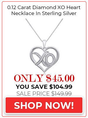0.12 Carat Diamond XO Heart Necklace In Sterling Silver, 18 Inches