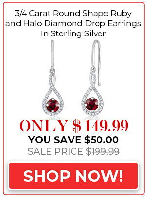 Ruby Earrings 3/4 Carat Round Shape Ruby and Halo Diamond Drop Earrings In Sterling Silver