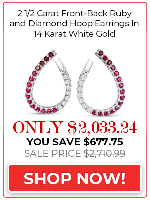 Diamond Hoop Earrings 2 1/2 Carat Front-Back Ruby and Diamond Hoop Earrings In 14 Karat White Gold