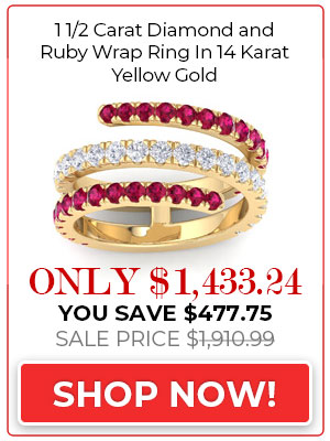Ruby Ring 1 1/2 Carat Diamond and Ruby Wrap Ring In 14 Karat Yellow Gold