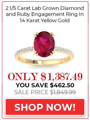 2 1/5 Carat Lab Grown Diamond and Ruby Engagement Ring In 14 Karat Yellow Gold