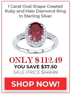 Ruby Ring 1 Carat Oval Shape Created Ruby and Halo Diamond Ring In Sterling Silver