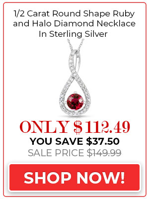 Ruby Necklace 1/2 Carat Round Shape Ruby and Halo Diamond Necklace In Sterling Silver With 18 Inch Chain
