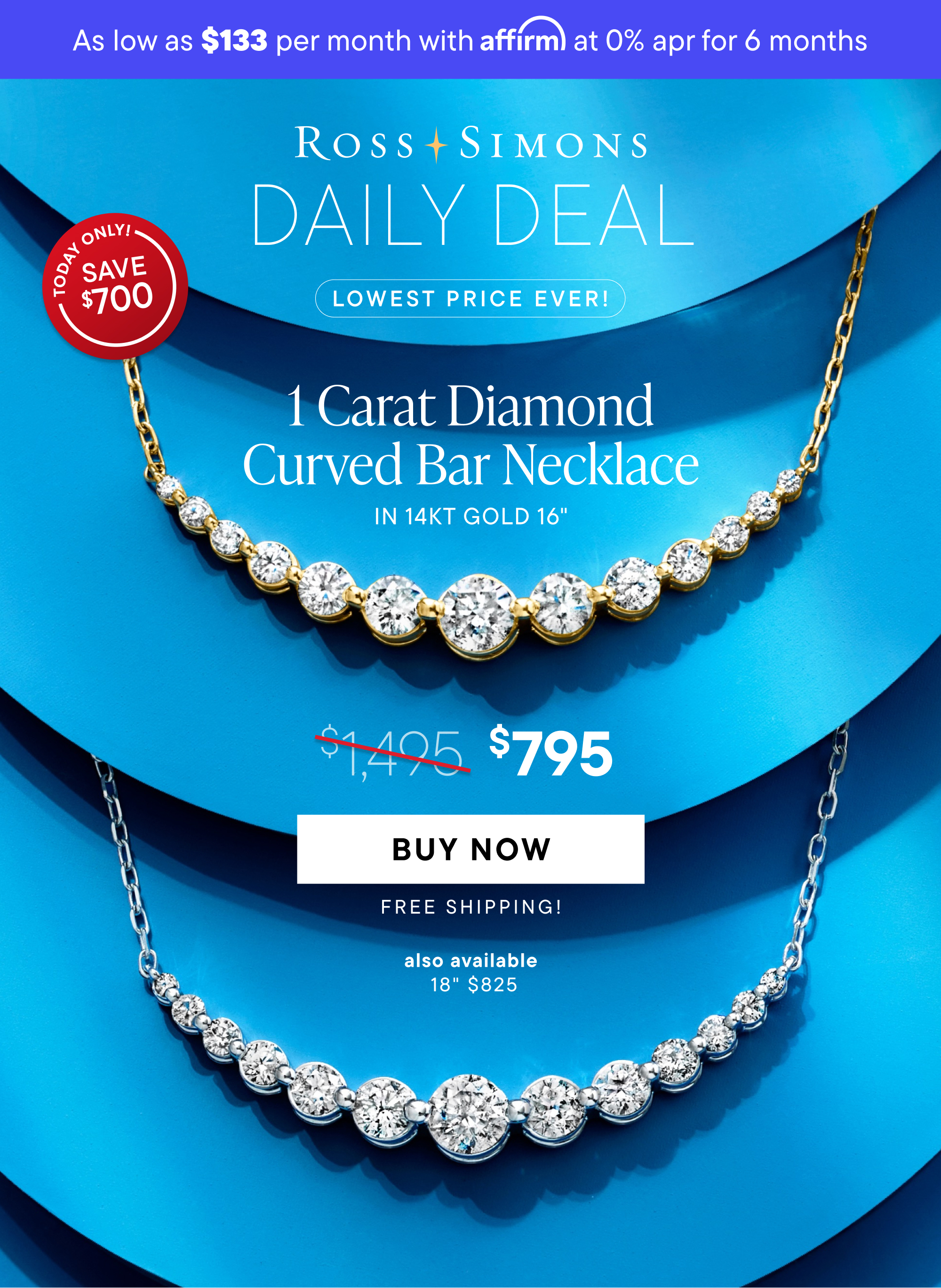 1 Carat Diamond Curved Bar Necklace. $795. Buy Now