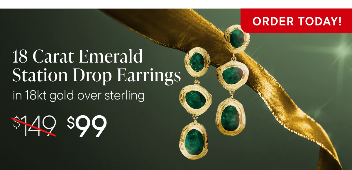 Emerald Station Drop Earrings in 18kt Gold over Sterling