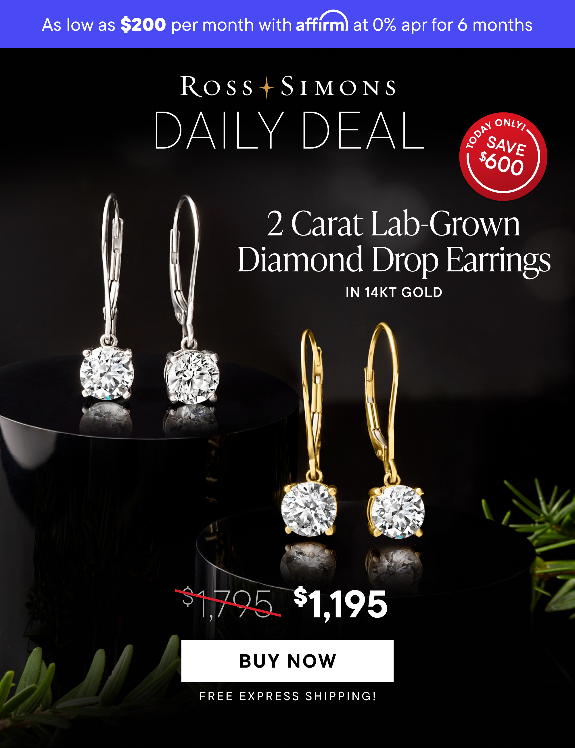 2 Carat Lab-Grown Diamond Drop Earrings