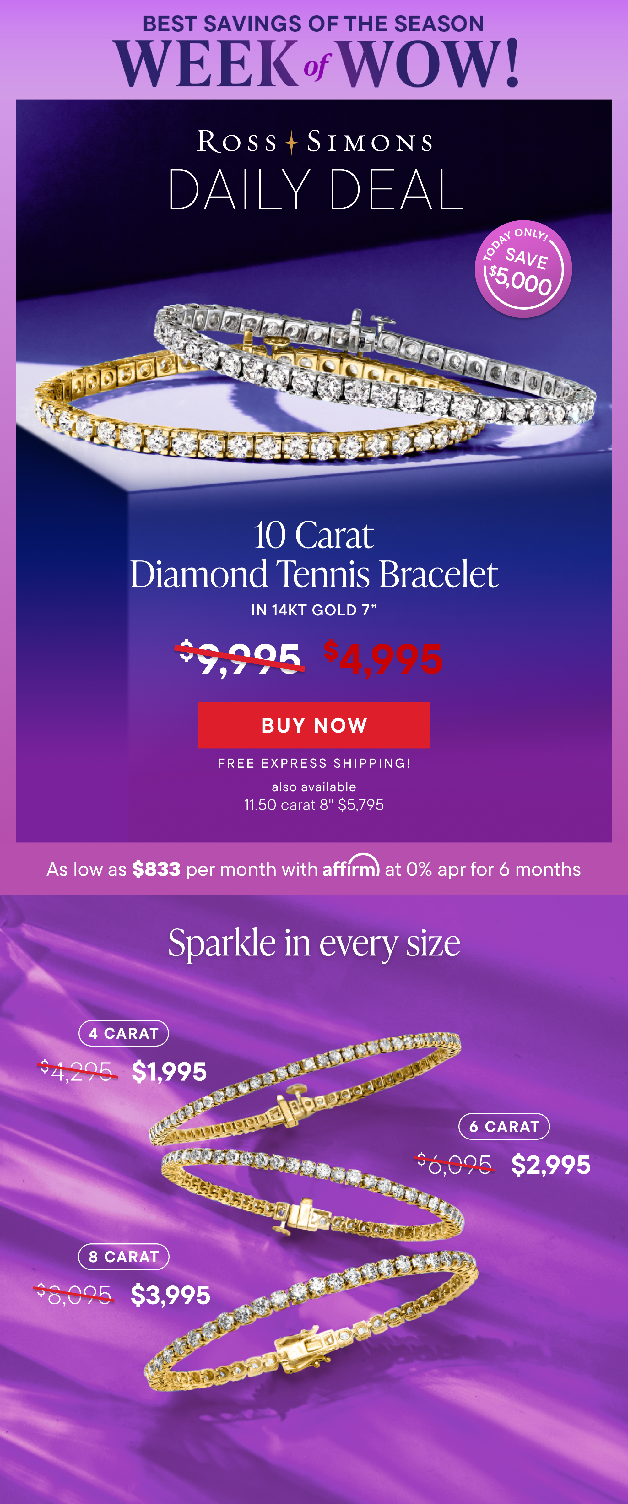 10 Carat Diamond Tennis Bracelet in 14kt Gold. 7 In. $4,995